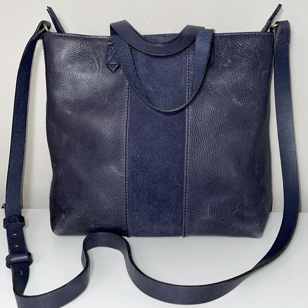 Madewell Dark Navy Leather And Suede Small Transport Crossbody Bag
